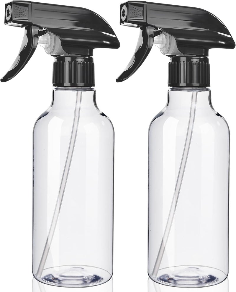 Uineko Spray Bottles 2-Pack, 10 Oz, Mist & Stream, Heavy Duty Spraying Empty Water Sprayer Bottle, BPA Free Plastic Refillable Containers for Cleaning Solutions, Plants, Hair, Essential Oils (Clear) - Image 1